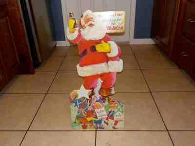 Vintage SPRITE Coca Cola Store Display Santa Lithograph 29 1/2" Tall Elves Elf 