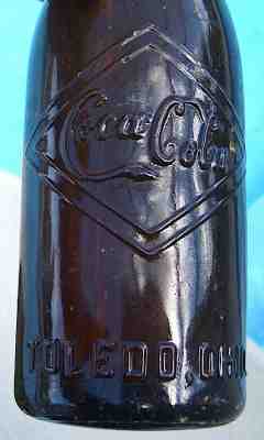 Amber Straight Side Coca Cola Bottle Toledo, Oh. Script Diamond 