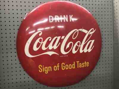 Excellent 1950s Coca Cola 24" Button Sign Sign of Good Taste