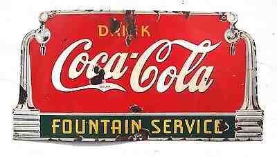 Vintage 1930's Coca Cola Fountain Service Soda Pop Porcelain Metal Sign 27" Long
