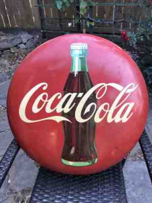 Original Coca Cola Button Bottle Sign 1953 AM Metal Not Porcelain No Reserve!!
