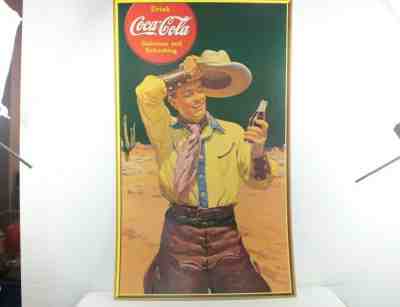 Original Vintage 1941 Coca Cola Coke Cowboy Advertising Cardboard Sign Poster