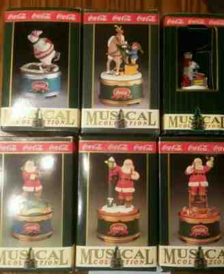 Lot 6 Coca-cola Christmas Music Box Collection Coke Santa Claus Polar Bear Turns