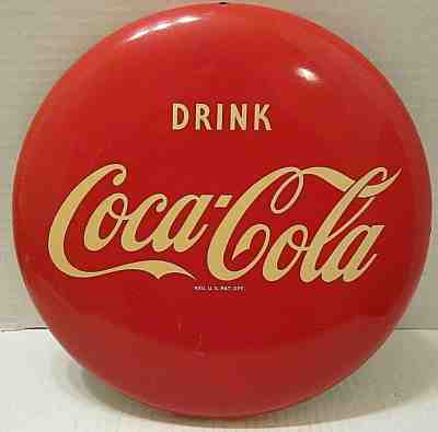 1950's VINTAGE ORIGINAL DRINK COCA-COLA BUTTON DISC SIGN EXCELLENT CONDITION #2 