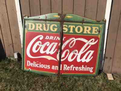antique coca cola sign Drug Store Porcelain As Found Still Cool. Large