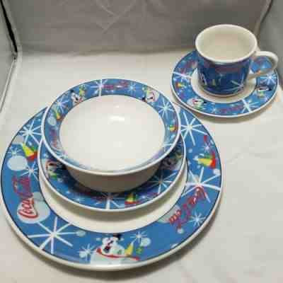 Coca Cola Laughing Snowman Stoneware Dishes 42 Piece Set