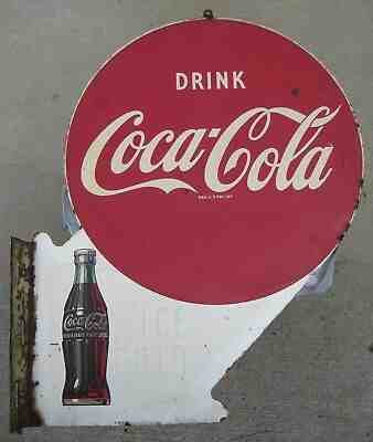 Vintage 1949 Coca Cola 2 Sided Metal Flange Sign **RARE ORIGINAL**