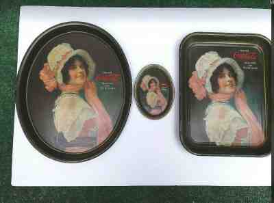 1914 All 3 (Original) Coca Cola "Betty" Trays Issued:Oval Rectangular & Tip Tray