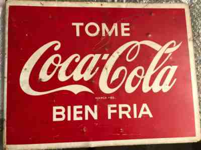 Vintage Mexican Tome Coca Cola Bien Fria Metal sign Advertising from 1960's