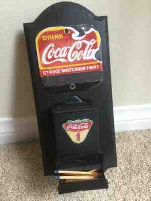 Coca Cola Porcelin Match Striker wood plaque