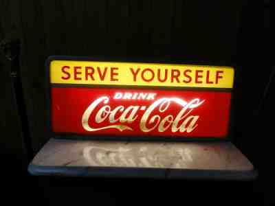 Vintage 1950's Serve Yourself Coca Cola Lighted Glass Sign