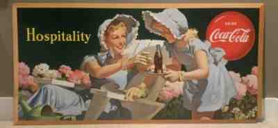 1950 Coca Cola Sign Cardboard Poster 56.5” X 27.5” Vintage Hospitality Coke