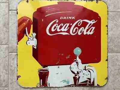 Heavy COCA COLA Soda Dispenser Sign Double Sided DS Fountain Yellow Red