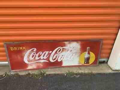VINTAGEv 1950s Tin enjoy Coca Cola Sign Sun panel sign 1950s 54x18