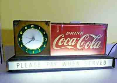 Vintage 1950's Coca-Cola Light Up Lunch Counter Sign with Clock