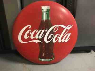 Vintage Original 1950s Porcelain 36" Coca Cola Red Disc Button Advertising Sign