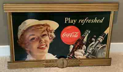 1949 Coca Cola Sign Cardboard 36â?x20â? Store Display Frame Play Refreshed Fishing