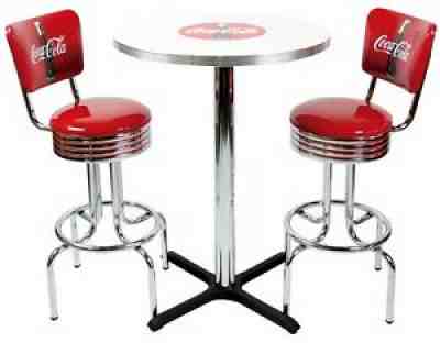 Coca-Cola Pub Table & Bar Stools w Backrest Coke