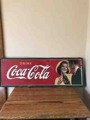 Antique Coca Cola Metal Sign. 1942. Coke Sign. AM 4-2. 11.5x34â?. Solid