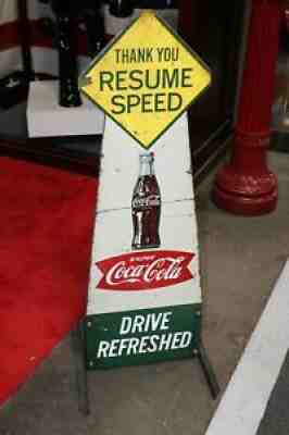 1954 Coca-Cola Fishtail SCHOOL CROSSING Wood Coke Advertising Curb SIGN