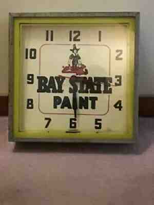 VERY RARE VINTAGE 1940â??s BAY STATE PAINT ADVERTISING NEON WALL CLOCK - METAL