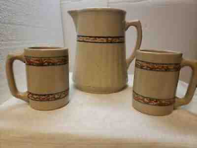 Red Wing Gray Line Spongeband Pitcher With 2 Mugs