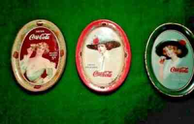 ORIGINAL Rare Coca Cola Tip Trays: (3) 1907, 1910, and 1912 in Nice Condition !