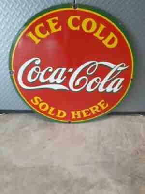c.1950s Vintage Original Drink Coca Cola Sign Porcelain Soda Gas Station 30"
