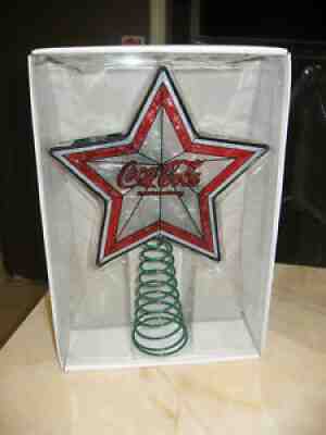 RARE COCA COLA ART GLASS STAINED GLASS STYLE CHRISTMAS TREE TOPPER 2009 - NIB
