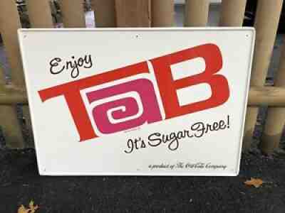 Vintage 1970 Tab Soda Tin Litho Sign 19" by 27" A Coca Cola Product