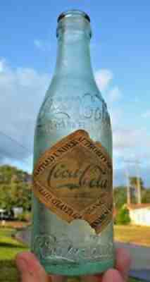 SCARCE Vintage BIEDENHARN Straight Side COCA COLA Bottle with LABEL Vicksburg Ms