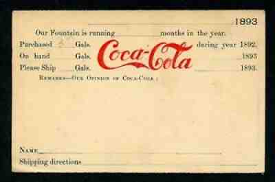 COCA COLA PREPRINTED IN COLOR ORDER POSTCARD FROM 1893 ORIGINAL LOOK AS SHOWN