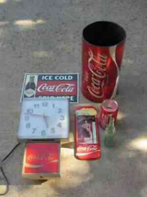 Huge Coca Cola LOT clock bank trash can thermometer signs mugs bottles pitcher