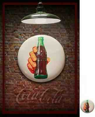Coca-Cola white button Coke Metal Sign - 16" diameter - 1991 Vintage