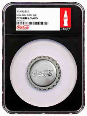 2018 Fiji Coca Cola Bottle Cap 1 oz Silver Proof $2 NGC PF70 UC Black SKU54453