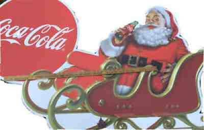 Giant 5ft Coca-Cola Santa Clause Sleigh Coke Button Cardboard Christmas Display