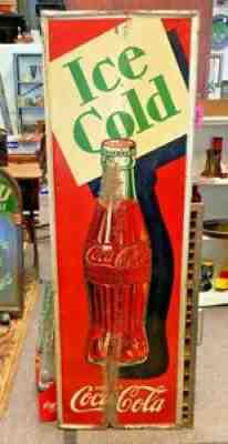 1935 Coca Cola Vertical Painted Metal Self Framed Sign *RARE*