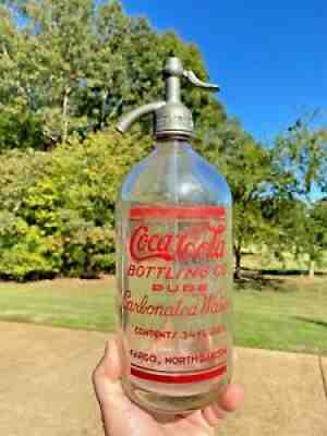 Vintage COCA COLA BOTTLING CO Fargo North Dakota ND 34oz Glass Seltzer Bottle