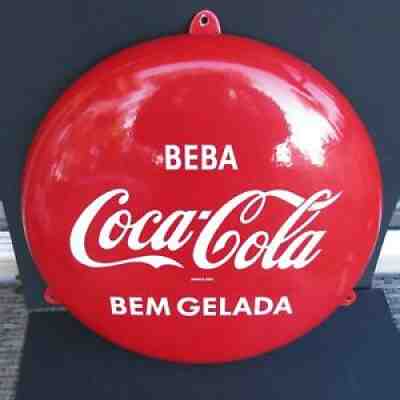 1962 COCA COLA PORCELAIN BUTTON - 16" - PROBABLY FROM BRAZIL - in PORTUGUESE