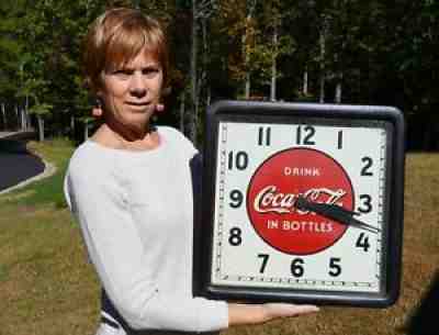 VINTAGE COCA COLA SODA CLOCK w/ WOOD FRAME SUPER SCARCE BEAUTIFUL WORKS!