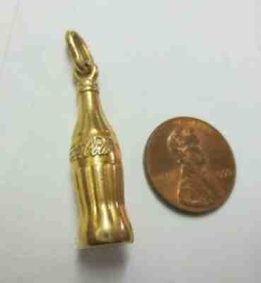 14KT Solid Yellow Gold Coca Cola Soda Bottle Pendant (14K ITALY) 1 1/2" length