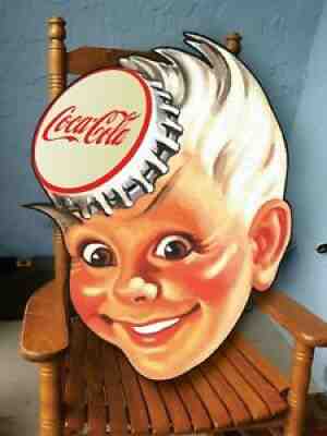 COCA COLA SPRITE BOY Vintage Old Style Bottling Plant Custom Cut Rare Sign.