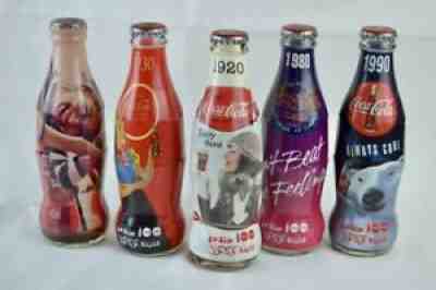Antique-Vintage 5 Coca Cola Glass Coke Full Bottle 1920 1930 1990 1980 Limited