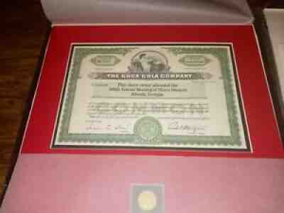 Coca-Cola 100th Shareholder Meeting Certificate    Original Box/Letter