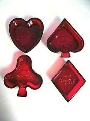 ~RARE~ Ruby Glass Drink Coca-Cola Card Suit Nut Snack Ashtray Dishes NEVER USED