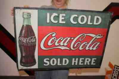 Rare Vintage 1926 Coca Cola Soda Pop Gas Station 28" Embossed Metal Sign