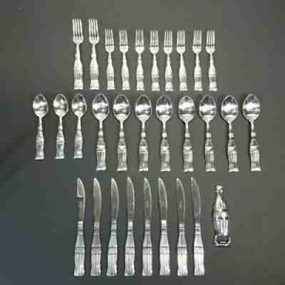 Gibson Coca-Cola Bottle Stainless Flattened Silverware Forks Spoons Knives 29ct