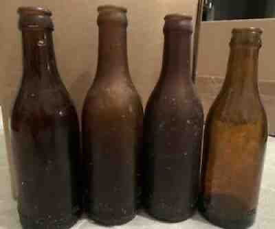 4 Assorted Genuine Circa 1900â??s Brown Straight Side Coca-Cola Bottles-San Fran