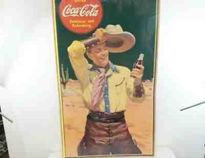 Original Vintage 1941 Coca Cola Coke Cowboy Advertising Poster Sign 38" x 23"