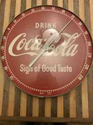 Vintage 50â??s Drink Coke Sign of Good Taste Coca-Cola Pam Glass Thermometer